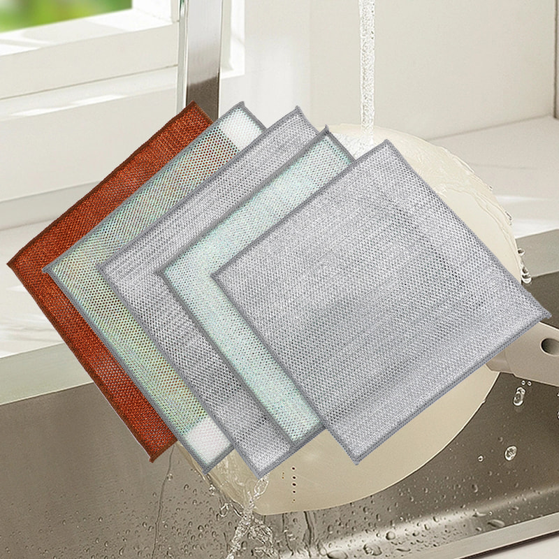 Brązowa kolorowa ściereczka do czyszczenia Dwustronna ściereczka ze srebrnego drutu